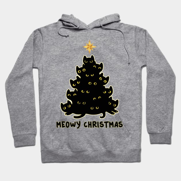 Black Cat Meowy Christmas Hoodie by WoowyStore